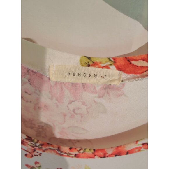 Reborn J Floral Red white Long-Sleeve Blouson Midi Dress W Pockets L - Picture 5 of 7